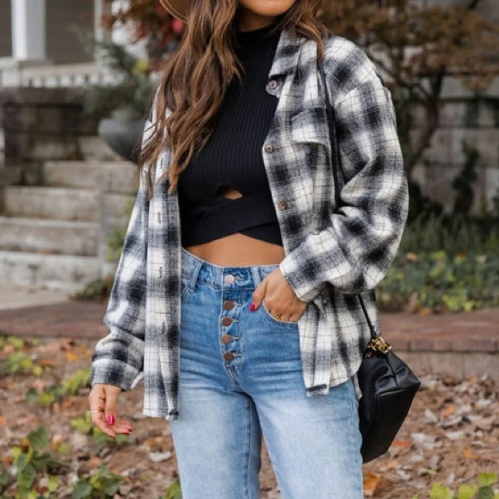 Pink Lily Good Timing Black Plaid Shacket - Picture 7 of 10